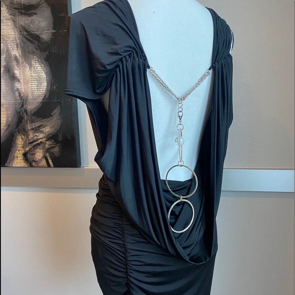 Black Plunging/Backless Dress with Crystal Accents